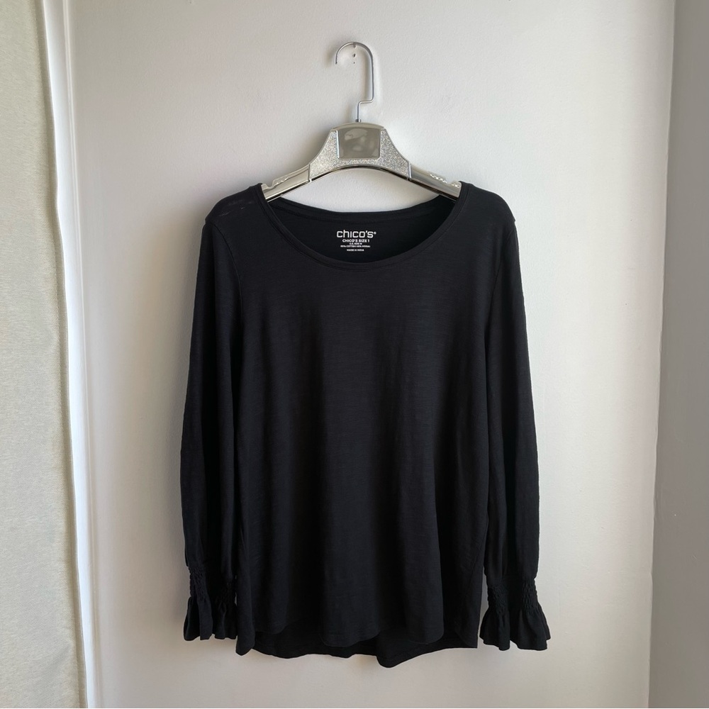 Black Crew Neck Top Long Sleeves-size M